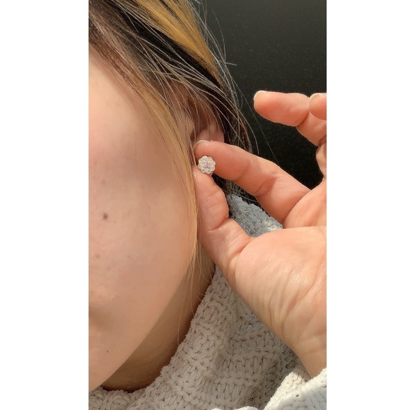 Sterling Sliver Floral Crystal Dahlia Earrings - Picture 4 of 8